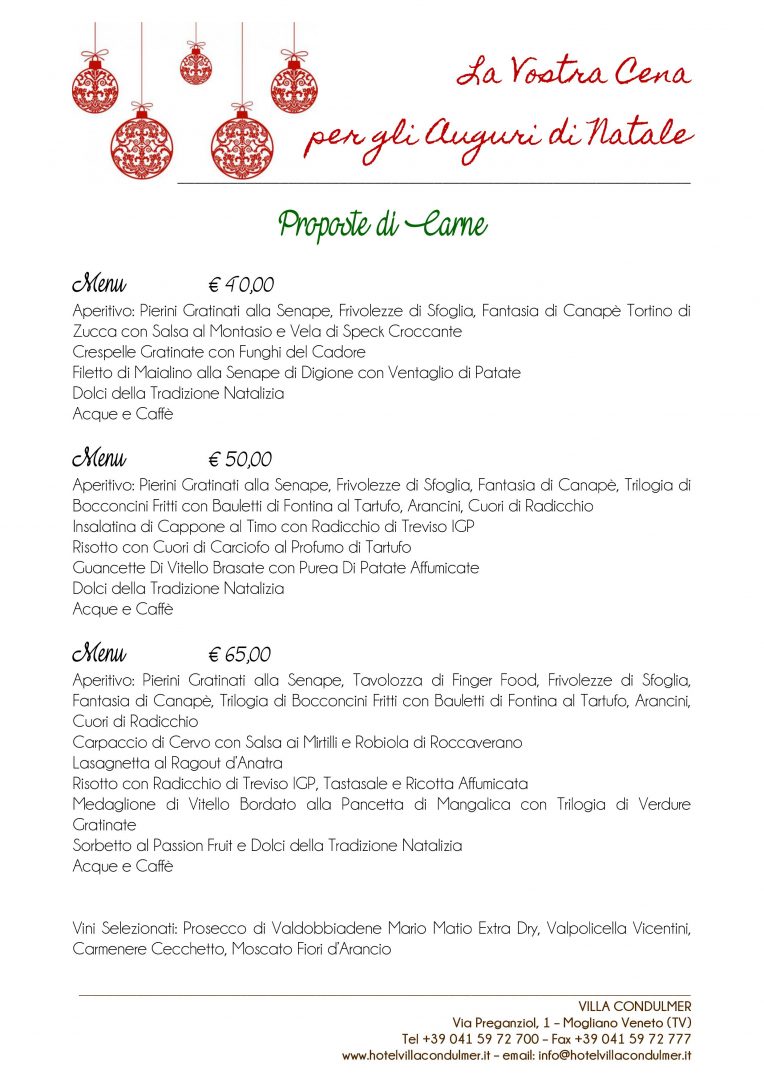 Menu Di Carne Per Natale.Menu Aziendali Natale Carne Hotel Villa Condulmer